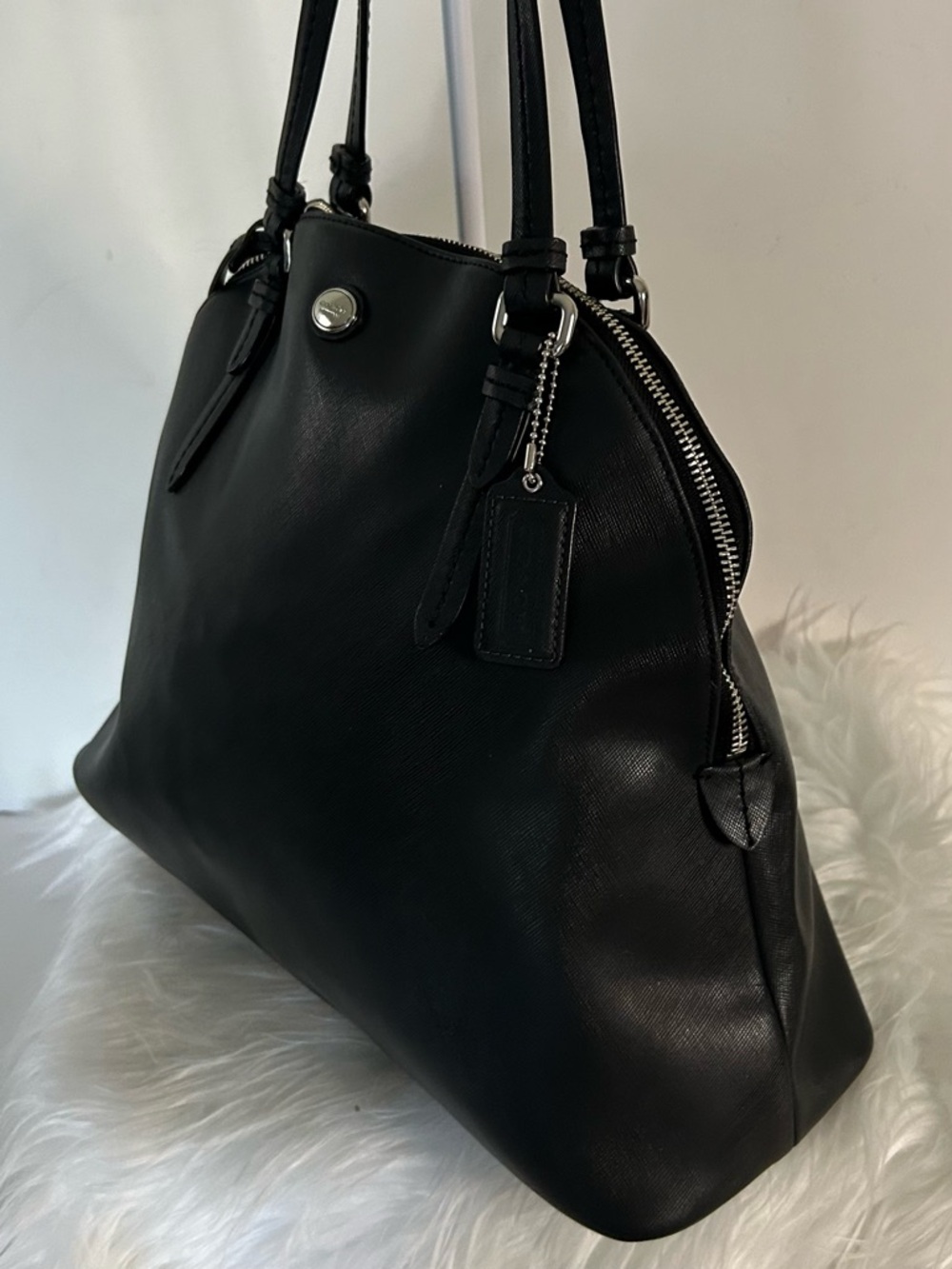 Coach Black Leather Shoulder Bag Silver Hardware structured Tote Classic - Picture 4 of 12